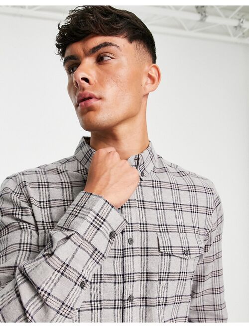 French Connection long sleeve 2 pocket check flannel shirt in light gray