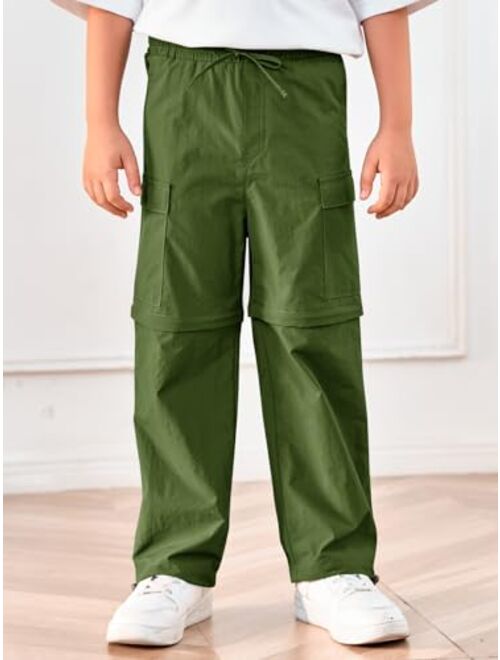 Haloumoning Boys Hiking Convertible Pants Kids Drawstring Elastic Waist Quick Dry Pants with Pockets 5-14 Years