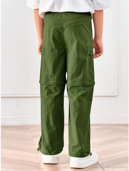 Haloumoning Boys Hiking Convertible Pants Kids Drawstring Elastic Waist Quick Dry Pants with Pockets 5-14 Years