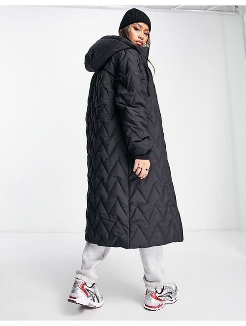 French Connection long length chevron padded jacket in black