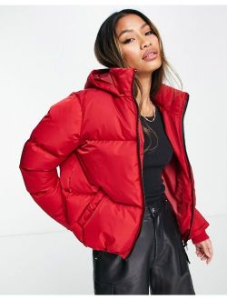hooded padded jacket in red