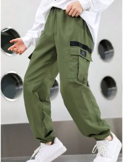 Kids SUNSHNE Boys' Letter Print Camo Green Cargo Pants, Size Xl