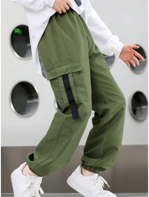 SHEIN Kids SUNSHNE Boys' Letter Print Camo Green Cargo Pants, Size Xl