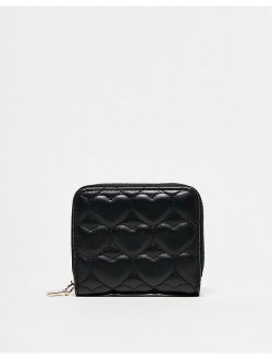 heart quilted wallet in black