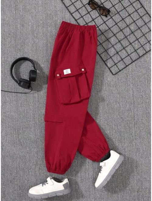 SHEIN Kids EVRYDAY Tween Boys' Loose Fit Casual Solid Color Jogger Pants With Elastic Cuffs