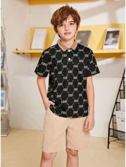 SHEIN Kids Academe Tween Boy's Casual Comfortable Short Sleeve Polo Shirt