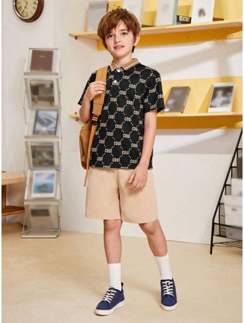 SHEIN Kids Academe Tween Boy's Casual Comfortable Short Sleeve Polo Shirt