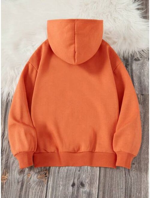 Tween Boy Casual Bear Slogan Print Fleece Hoodie With Long Sleeve, Suitable For Fall And Winter