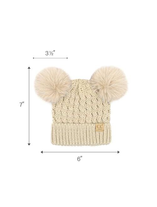 C.C Kids' Cable Knit Double Pom Beanie for Kids - Comfortable Soft Warm Children Youth Skully Hat with Pom