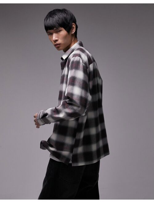 Topman long sleeve relaxed fit plaid shirt in black and white