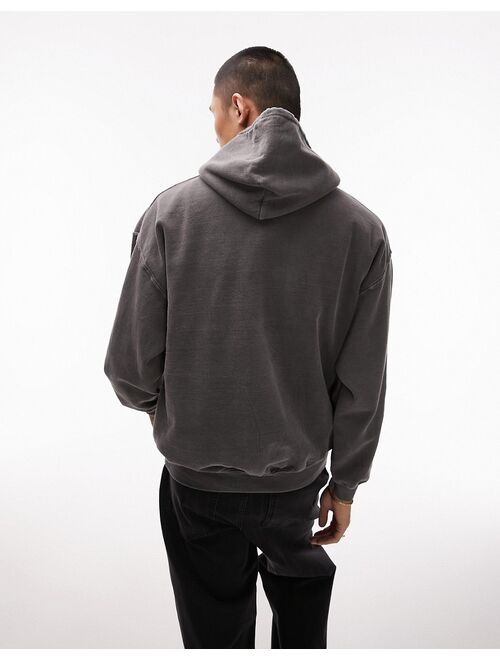 Topman oversized fit hoodie with sacred heart tattoo in washed black