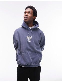 oversized hoodie with angel embroidery in washed blue