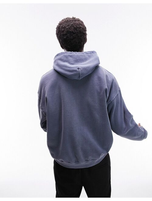 Topman oversized hoodie with angel embroidery in washed blue