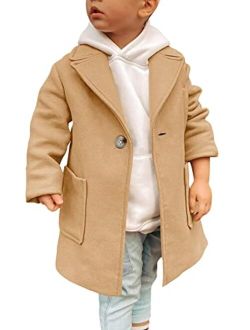 Gafeng Kids Toddler Boys Wool Blend Trench Coat Long Sleeve Mid Length Pea Overcoat Outerwear