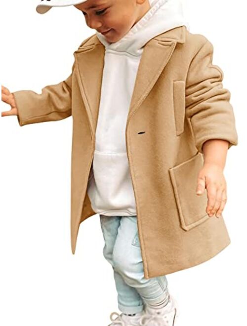 Gafeng Kids Toddler Boys Wool Blend Trench Coat Long Sleeve Mid Length Pea Overcoat Outerwear