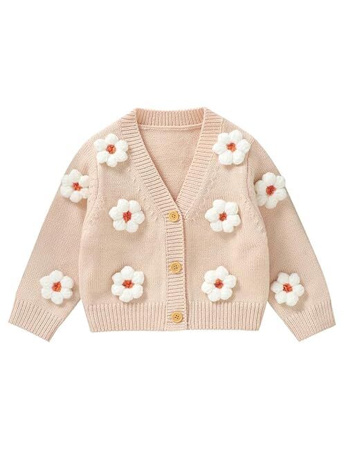 Neiwech Baby Girl Cardigan Sweater Toddler Knit V-Neck Button Long Sleeve Outwear Fall Winter Clothes