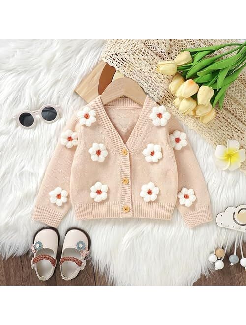 Neiwech Baby Girl Cardigan Sweater Toddler Knit V-Neck Button Long Sleeve Outwear Fall Winter Clothes