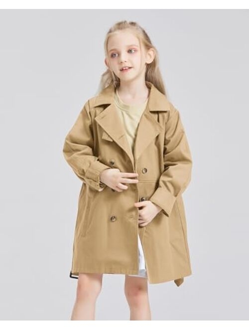 Handfrog Girls Jacket Classic Double Breasted Tie Knot Long Sleeve Kids Trench Coats 2024 Spring Fashion Clothes Outwear
