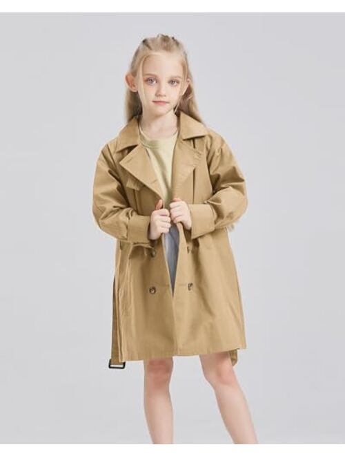 Handfrog Girls Jacket Classic Double Breasted Tie Knot Long Sleeve Kids Trench Coats 2024 Spring Fashion Clothes Outwear