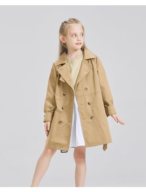 Handfrog Girls Jacket Classic Double Breasted Tie Knot Long Sleeve Kids Trench Coats 2024 Spring Fashion Clothes Outwear