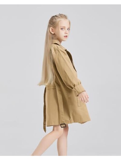 Handfrog Girls Jacket Classic Double Breasted Tie Knot Long Sleeve Kids Trench Coats 2024 Spring Fashion Clothes Outwear