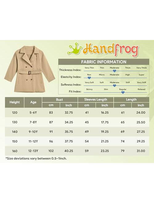 Handfrog Girls Jacket Classic Double Breasted Tie Knot Long Sleeve Kids Trench Coats 2024 Spring Fashion Clothes Outwear