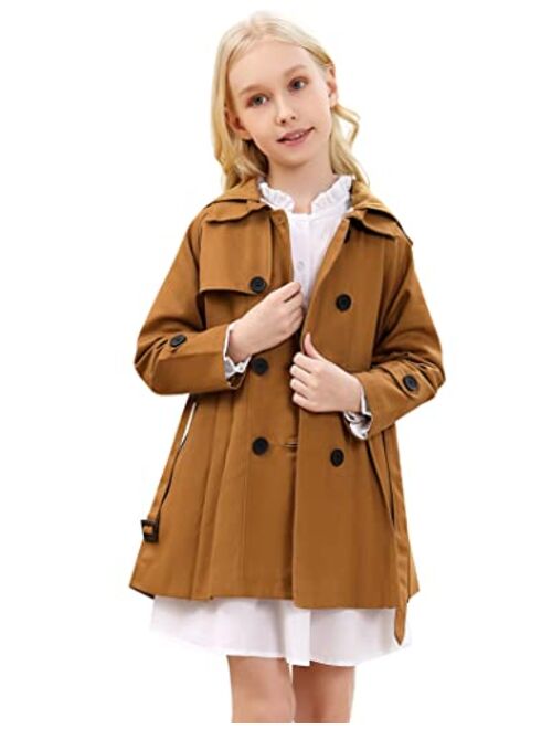 Kukume Kids Girls Outwear Jacket Hooded Lightweight Button Down Trench Coat Waterproof Active Windbreaker