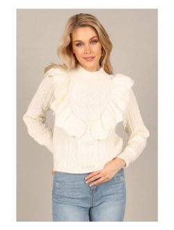 PETAL AND PUP Womens Annette Frilled Knit Sweater