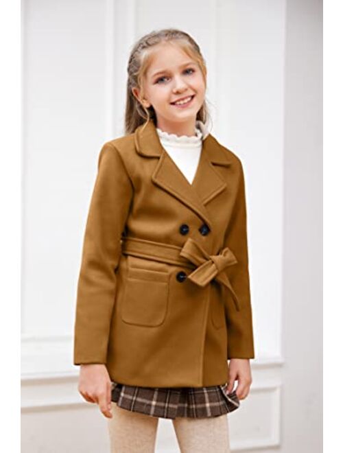 Runcati Baby Kids Boys Girls Classic Wool Blend Coat Winter Double Breasted Trench Coat Outwear Pea Coat Jacket with Belt