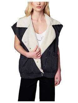 [BLANKNYC] Womens Luxury Clothing Denim and Sherpa Oversized Vest, Comfortable & Stylish