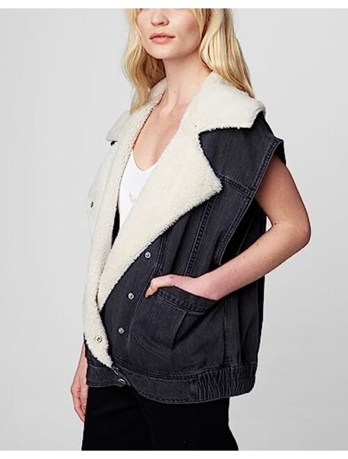 [BLANKNYC] Womens Luxury Clothing Denim and Sherpa Oversized Vest, Comfortable & Stylish