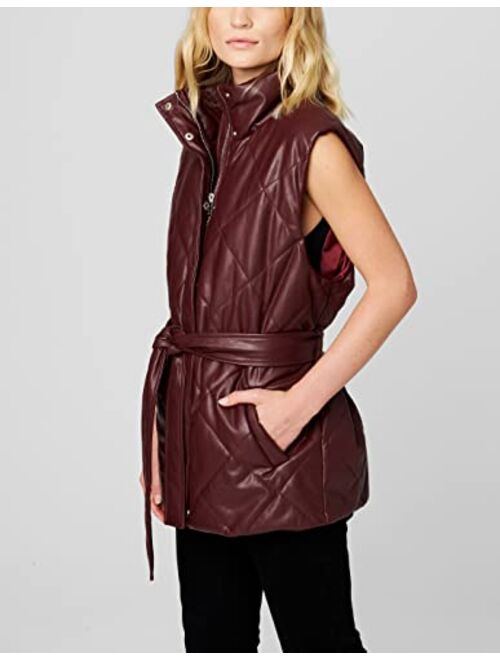 [BLANKNYC] Womens Vegan Leather Quilted Vest With Self Belt