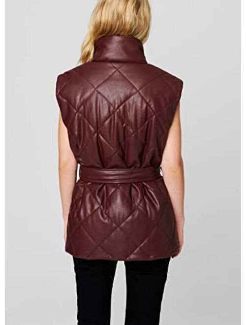[BLANKNYC] Womens Vegan Leather Quilted Vest With Self Belt