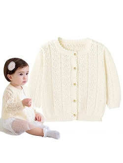 Simplee kids Baby Girl Thin Sweater Solid White Pink Cardigans for Toddler 0-3Years
