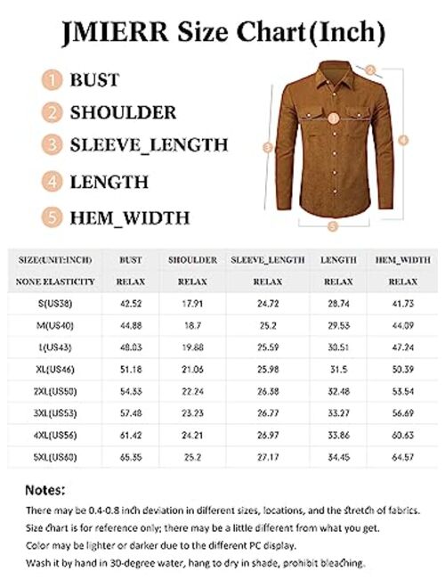 JMIERR Men's Corduroy Button Down Shirts Casual Long Sleeve Shacket Jacket with Flap Pockets