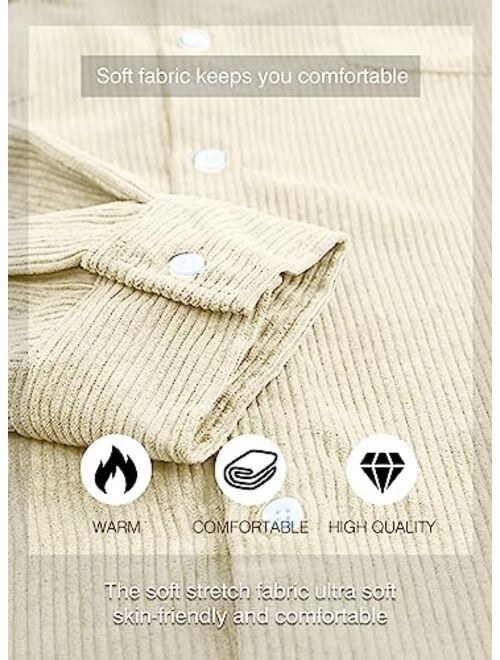 JMIERR Men's Corduroy Button Down Shirts Casual Long Sleeve Shacket Jacket with Flap Pockets