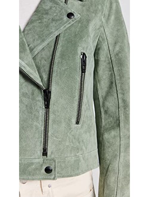 [BLANKNYC] Womens Luxury Clothing Real Suede Moto Jacket With Black Zipper Details, Comfortable & Stylish Coat