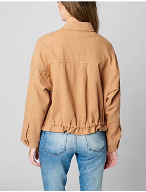 [BLANKNYC] womens Luxury Clothing Linen Utility Jacket With Pockets, Comfortable & Stylish Coat
