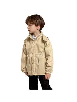 Camidy Boys Girls Pea Coat Hooded Jacket Lightweight Zipper Dress Coat Windbreaker Trench Coat Outwear Overcoat, 3-10 Years