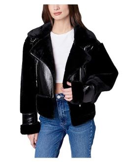 [BLANKNYC] Womens Vegan Leather Bonded Moto Jacket