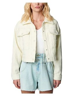 [BLANKNYC] Womens Luxury Clothing Tweed Cropped Jacket With Snap Front Closure, Comfortable & Stylish Coat