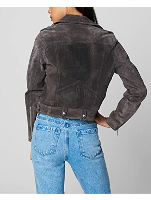 [BLANKNYC] Women Luxury Clothing Cropped Suede Leather Motorcycle Jackets, Comfortable & Stylish Coats