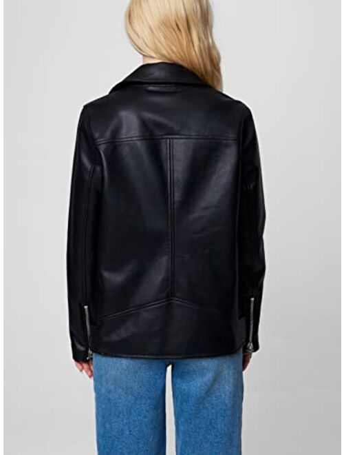 [BLANKNYC] womens Long Relaxed Vegan Leather Moto Jacket