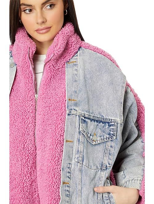 BLANKNYC Blank NYC Pink Sherpa and Denim Trucker Jacket in Candy Land