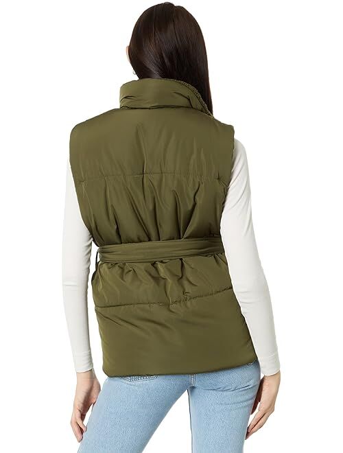 BLANKNYC Blank NYC Nylon & Faux Sherpa Quilted Vest with Self Belt