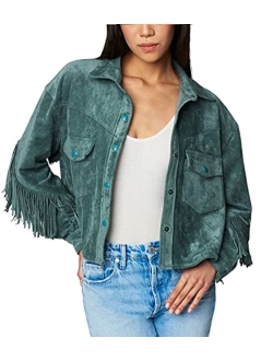 Blank NYC Faux Suede Fringe Shirt Jacket in Hot Cocoa
