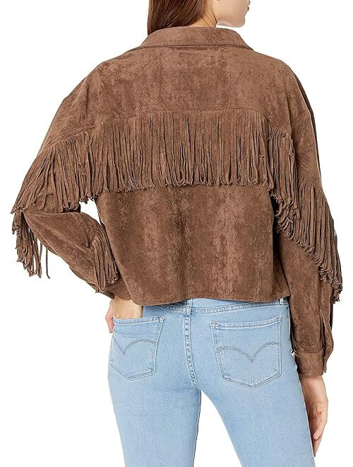 BLANKNYC Blank NYC Faux Suede Fringe Shirt Jacket in Hot Cocoa