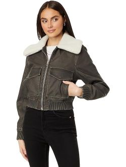 Blank NYC Leather Bomber with Sherpa Collar