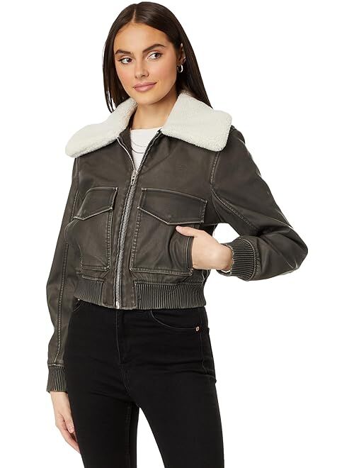 BLANKNYC Blank NYC Leather Bomber with Sherpa Collar