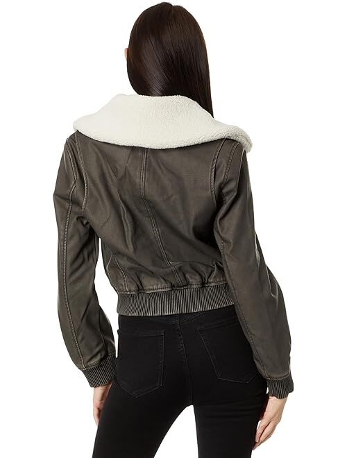 BLANKNYC Blank NYC Leather Bomber with Sherpa Collar